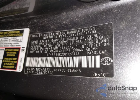 2009 Toyota Camry Le из США, поврежденный, VIN 4T4BE46K29R127348